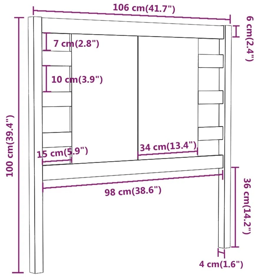 Cabeceira de cama 106x4x100 cm pinho maciço castanho mel