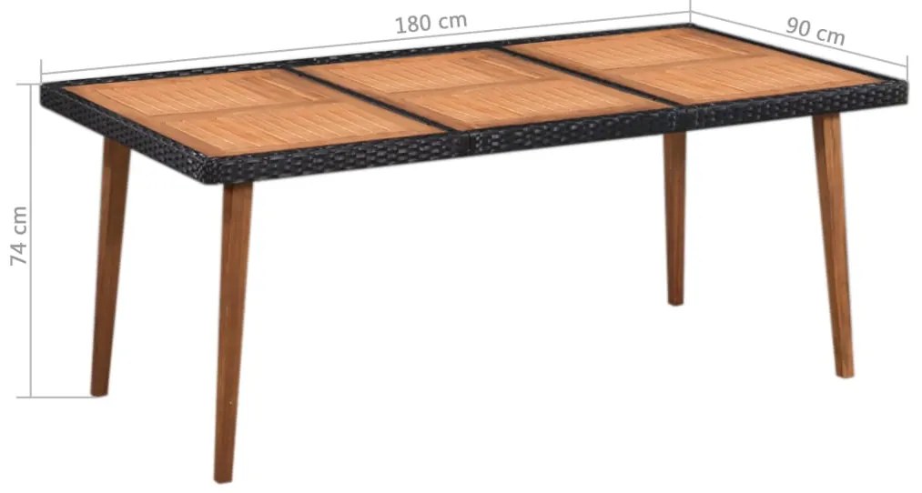 7 pcs conjunto de jantar para jardim vime PE preto e castanho