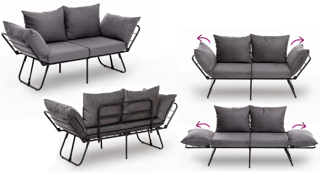 Sofá-Cama de 2 Lugares Viper – Cinzento – 150 x 78 x 60 cm