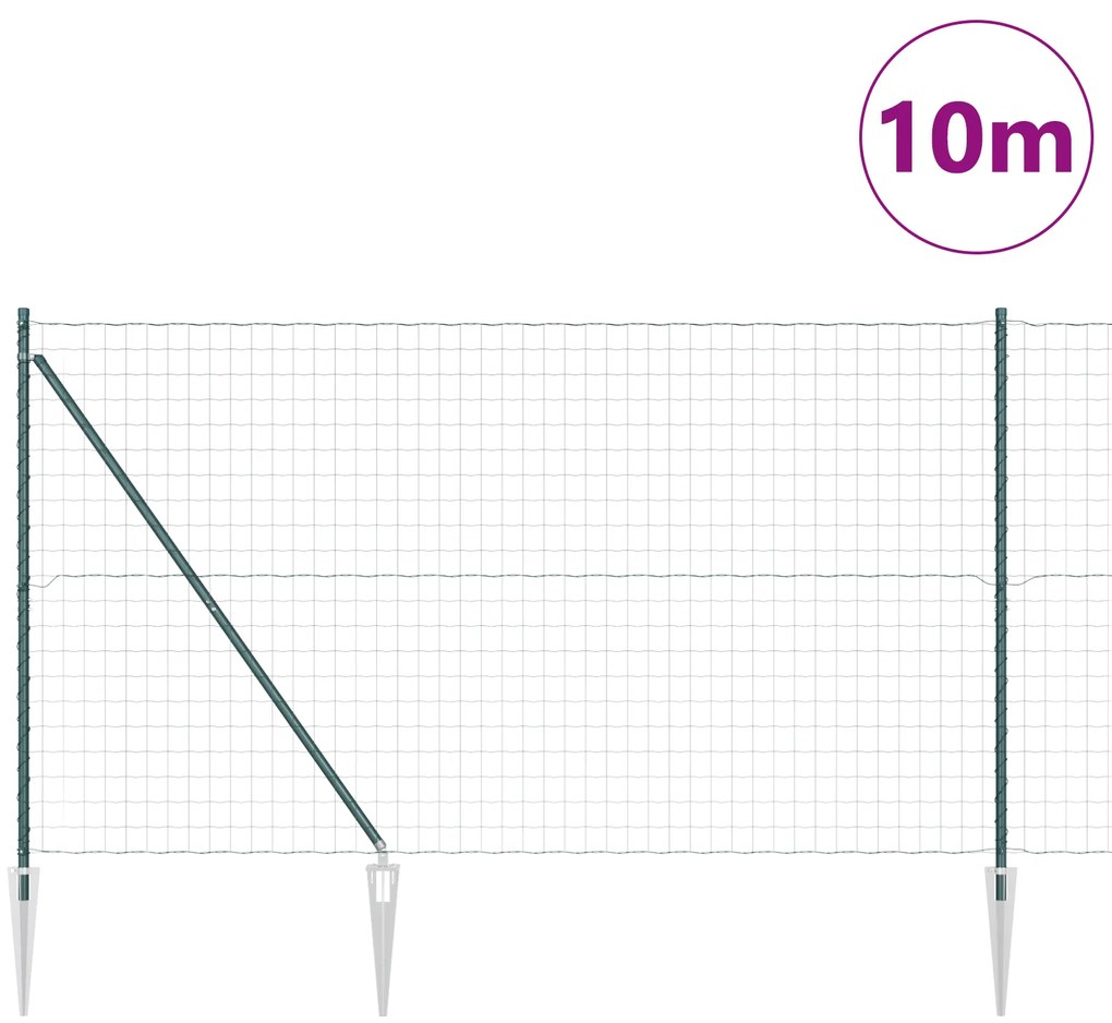 Cerca Euro com 7 Postes de Espeto 1.6x10 m Aço Galvanizado Verde