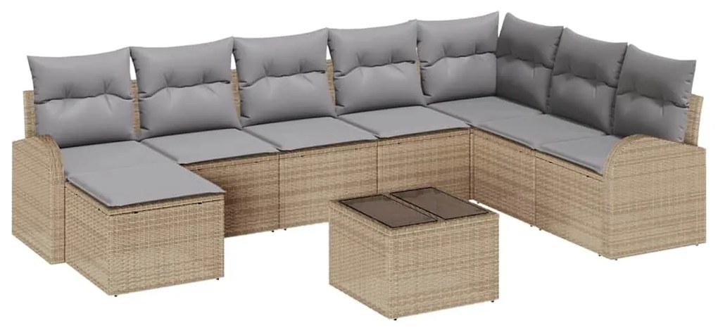 Conjunto de Sofá de Jardim de 9 Peças com Almofadas de Rattan PE Preto