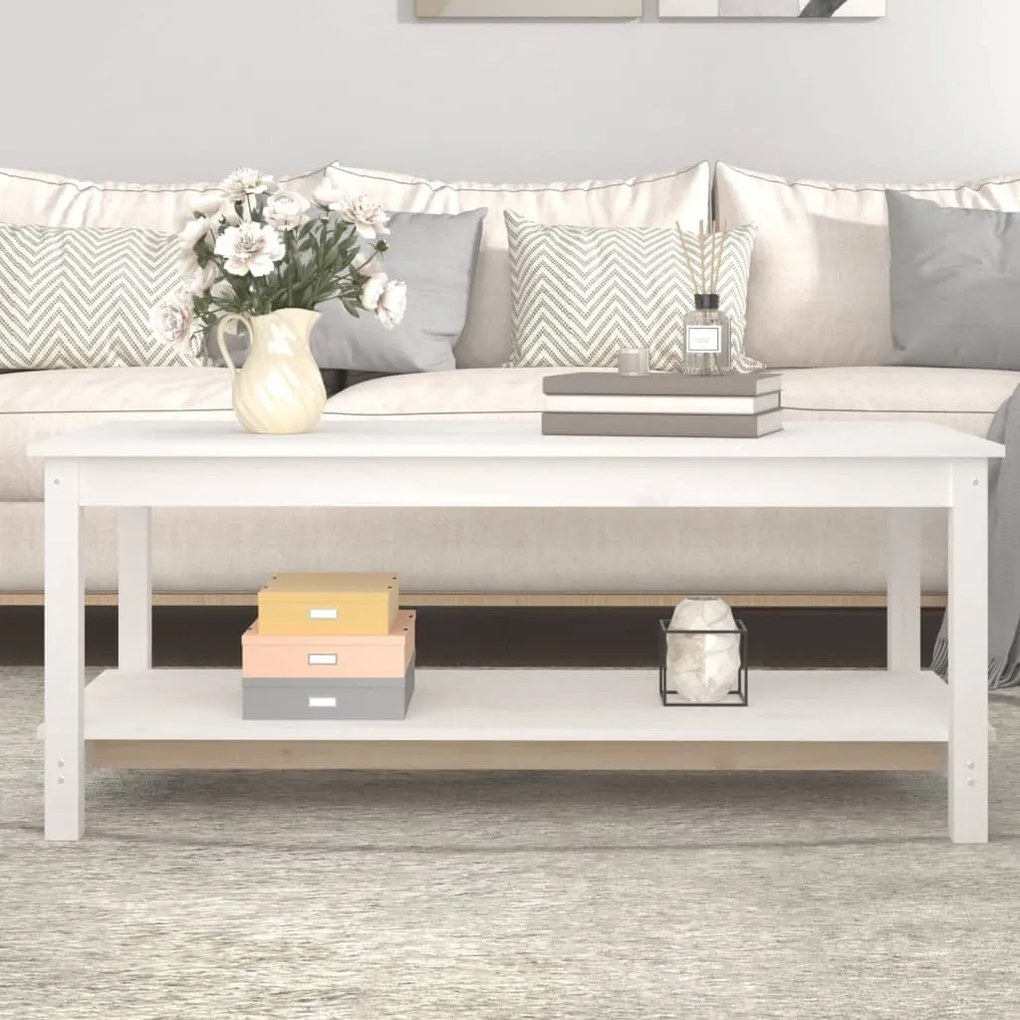 Mesa de centro 110x55x45 cm madeira de pinho maciça branco