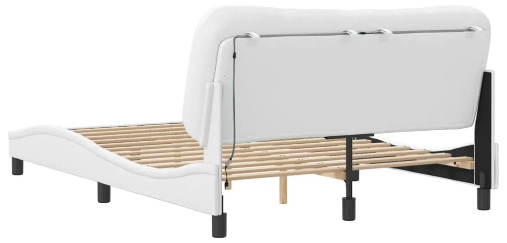 Estrutura de cama c/ luzes LED 120x200 cm couro artif. branco