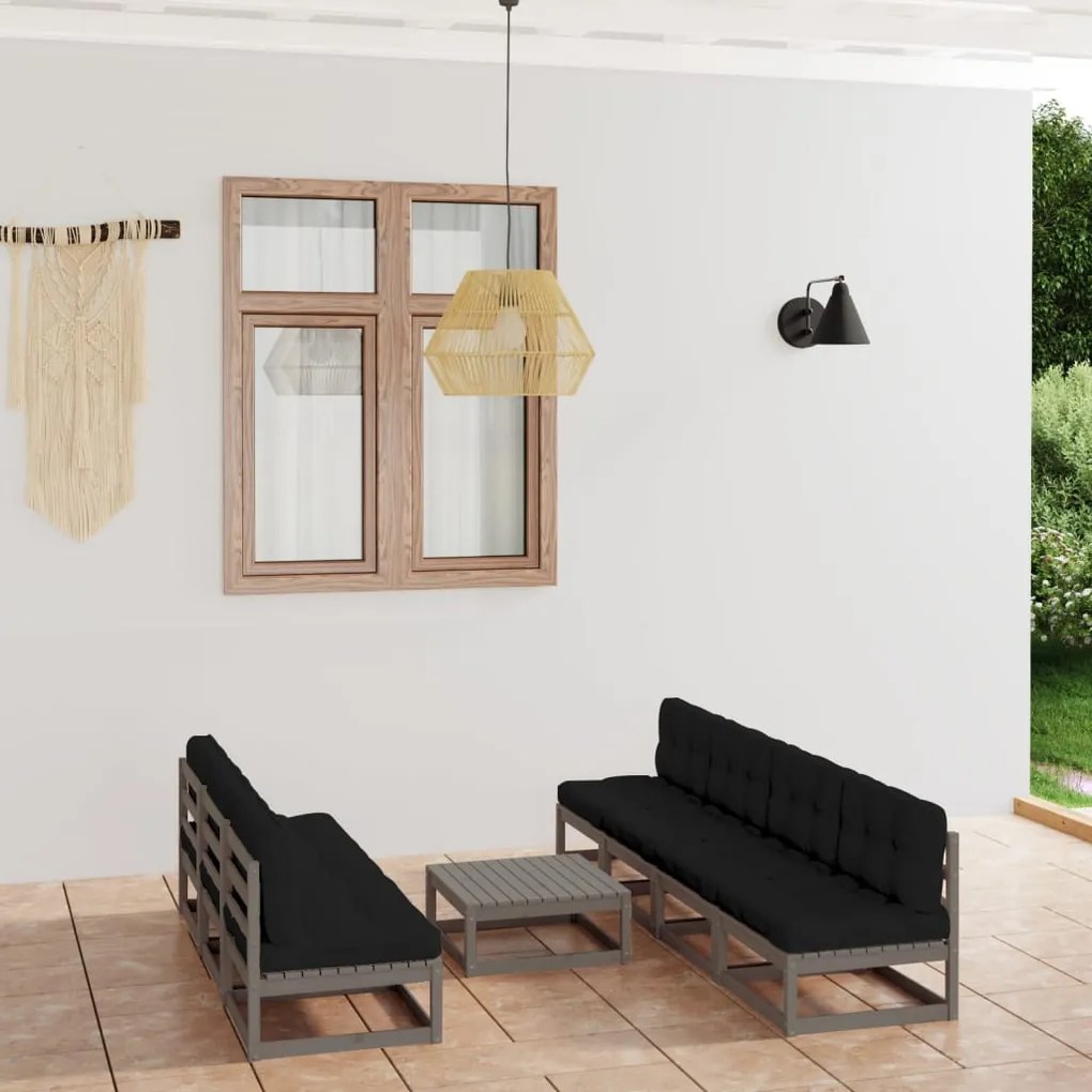 vidaXL 8 pcs conjunto lounge de jardim c/ almofadões pinho maciço