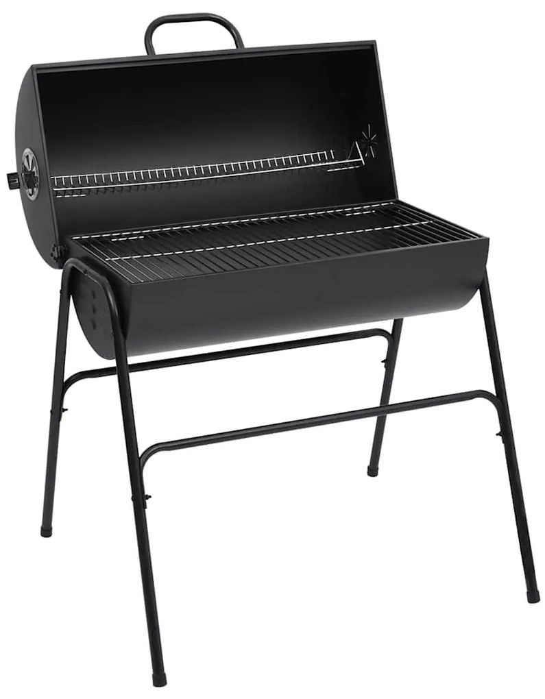 Grelhador barril c/ 2 grelhas de cozinhar 80x95x90 cm aço preto
