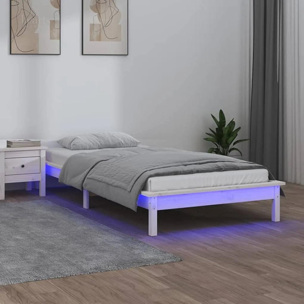 820637 vidaXL Estrutura cama c/ LED solteiro 90x190 cm madeira maciça branco