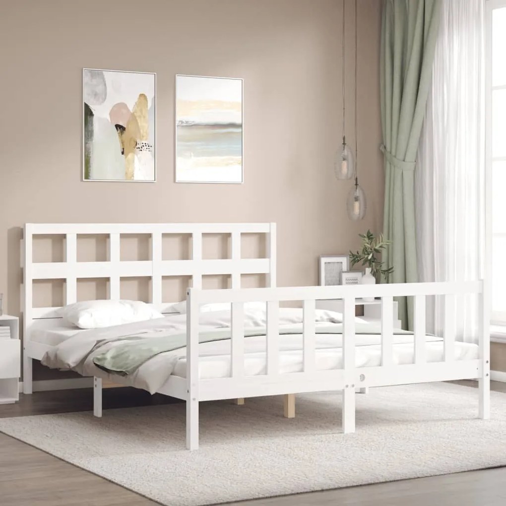 Estrutura de cama King Size com cabeceira madeira maciça branco