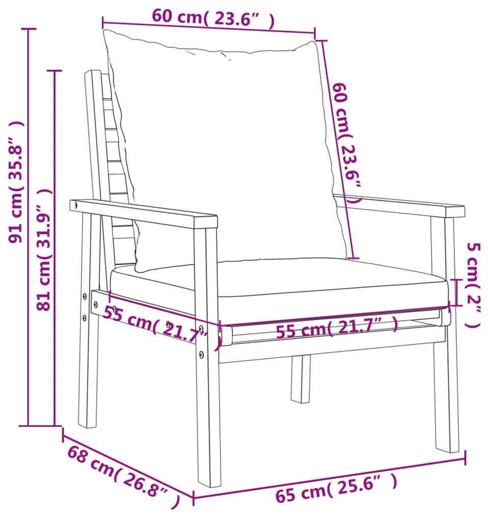 3 pcs conjunto lounge de jardim c/ almofadões acácia maciça