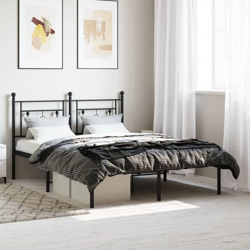 Estrutura de cama com cabeceira 135x190 cm metal preto