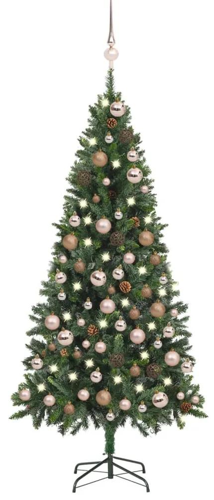 3077845 vidaXL Árvore de Natal artificial com luzes LED/bolas/pinhas 180 cm