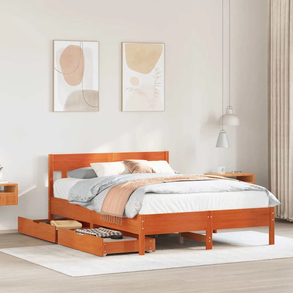 Cama sem colchão 160x200 cm madeira pinho maciço castanho-mel
