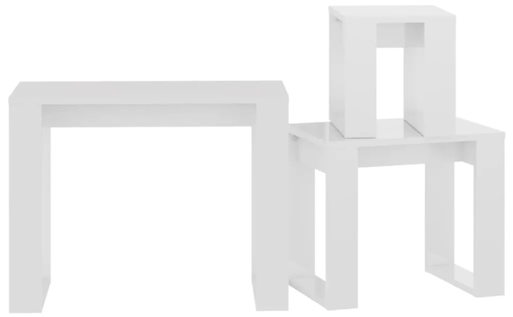 Mesas de encastrar 3 pcs madeira processada branco brilhante