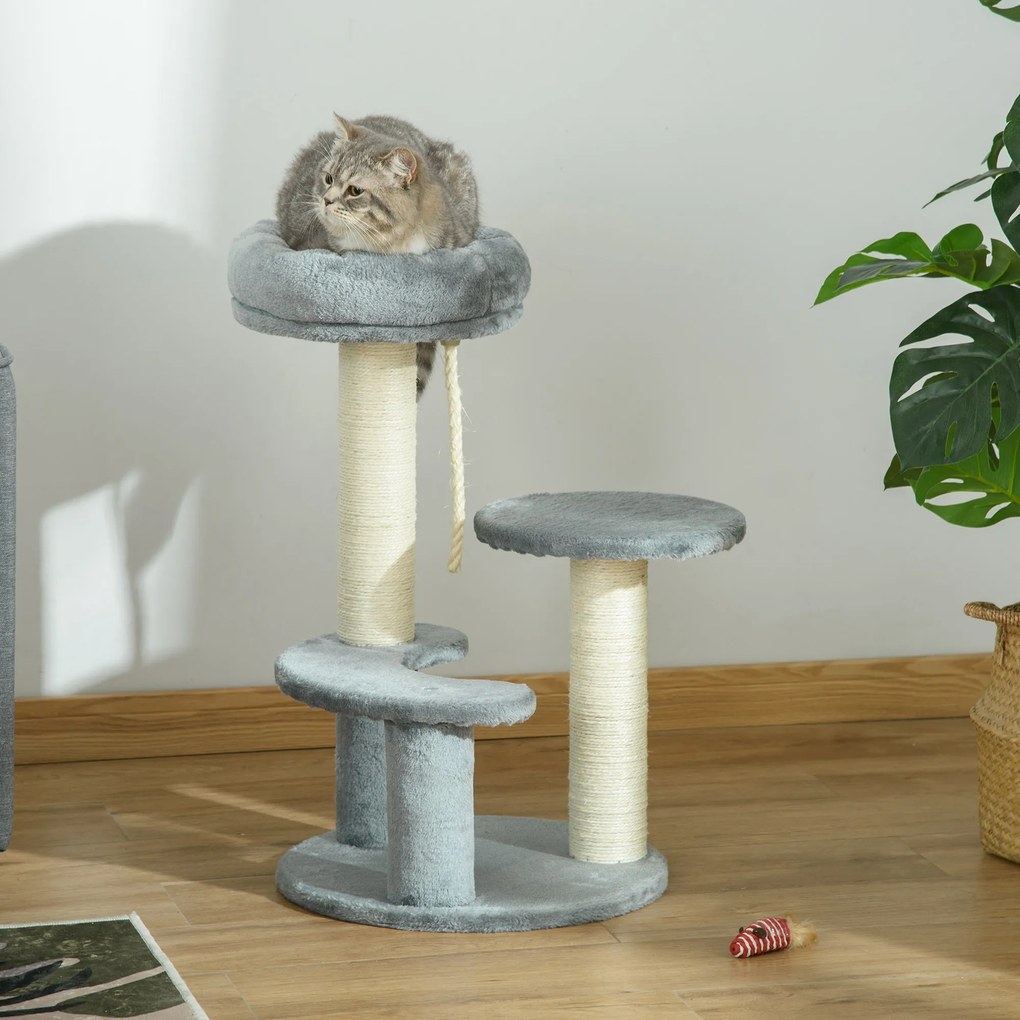 Arranhador para gatos com 2 arranhadores de sisal natural, 3 plataformas e corda para trepar; dimensões: Ø 40 x 65 cm (altura); pelúcia de alta densid