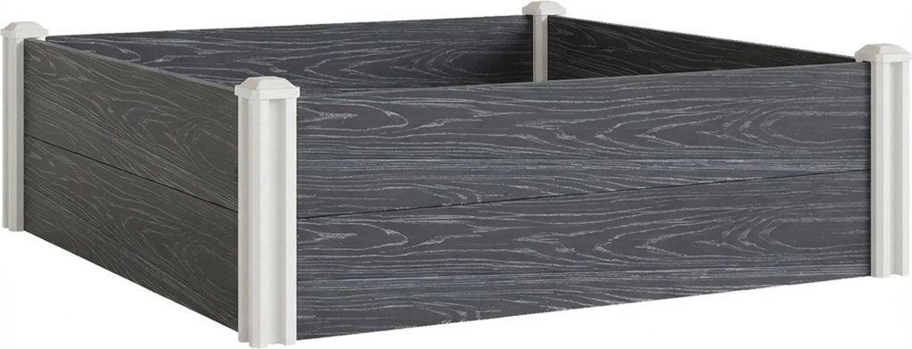 Outsunny Canteiro Elevado em Vinil para Jardim, 102x102x33 cm, Kit Modular com Pernas de Encaixe e Fundo Aberto, Canteiro Elevado para Flores, Ervas e Verduras, Cinza Escuro | Aosom Portugal