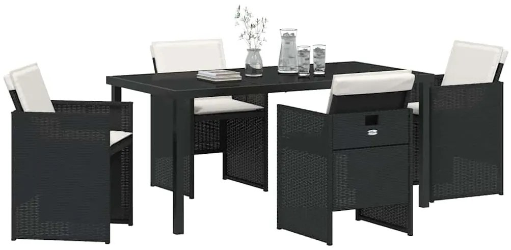 Conjunto de jantar de 5 peças da com almofadas em rattan preto e polié