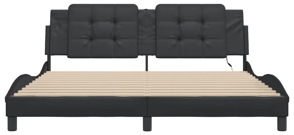 Estrutura de cama c/ luzes LED 180x200cm couro artificial preto