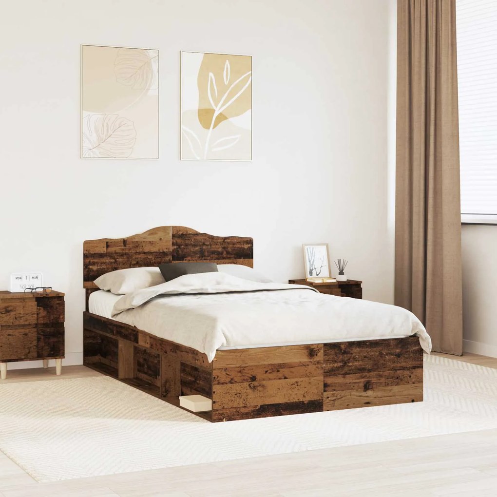 vidaXL Estrutura da Cama com cabeceira Madeira antiga 120 x 200 cm