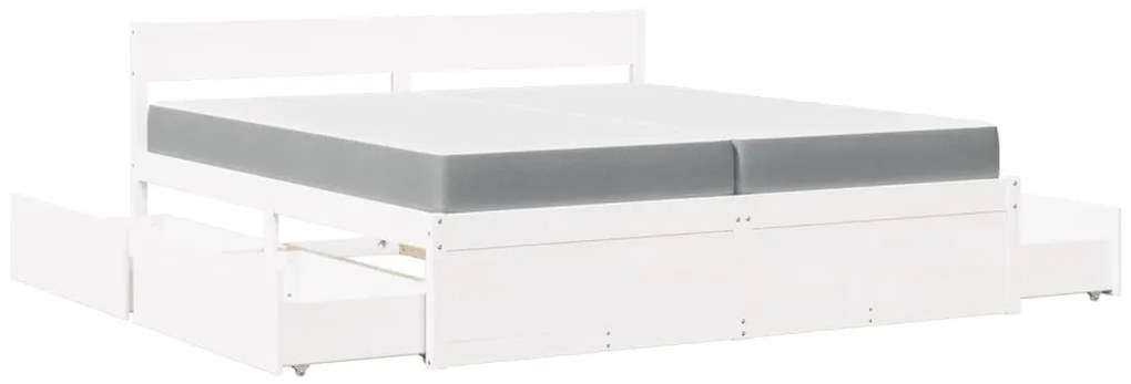 Cama com gavetas e colchão 200x200 cm pinho maciço branco