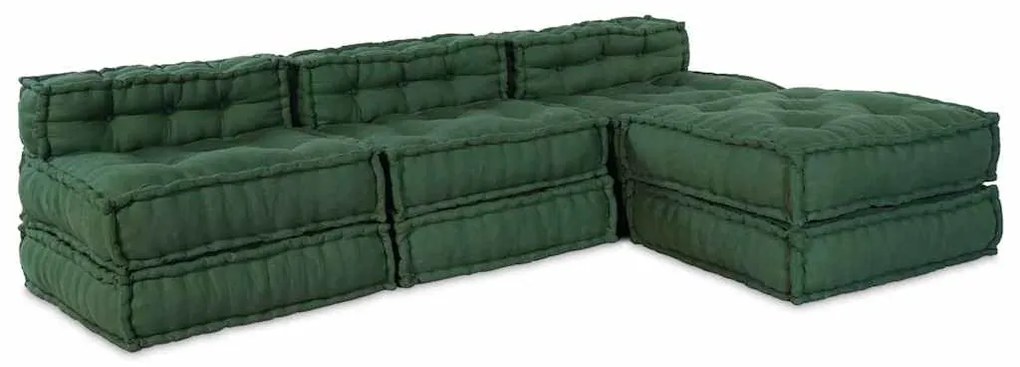 vidaXL Sofá Modular 4 pcs Verde tecido