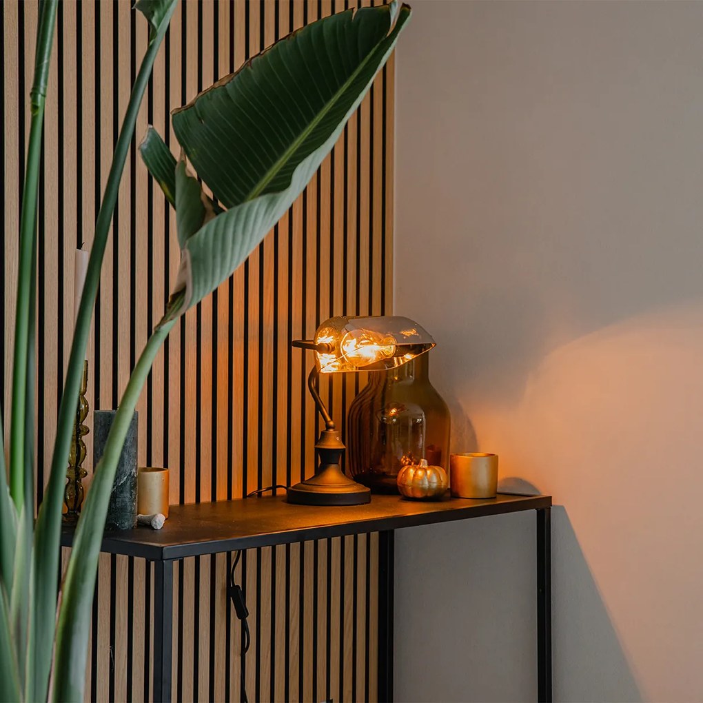 Candeeiro de escrivão clássico preto com vidro espelhado fumado - Banker