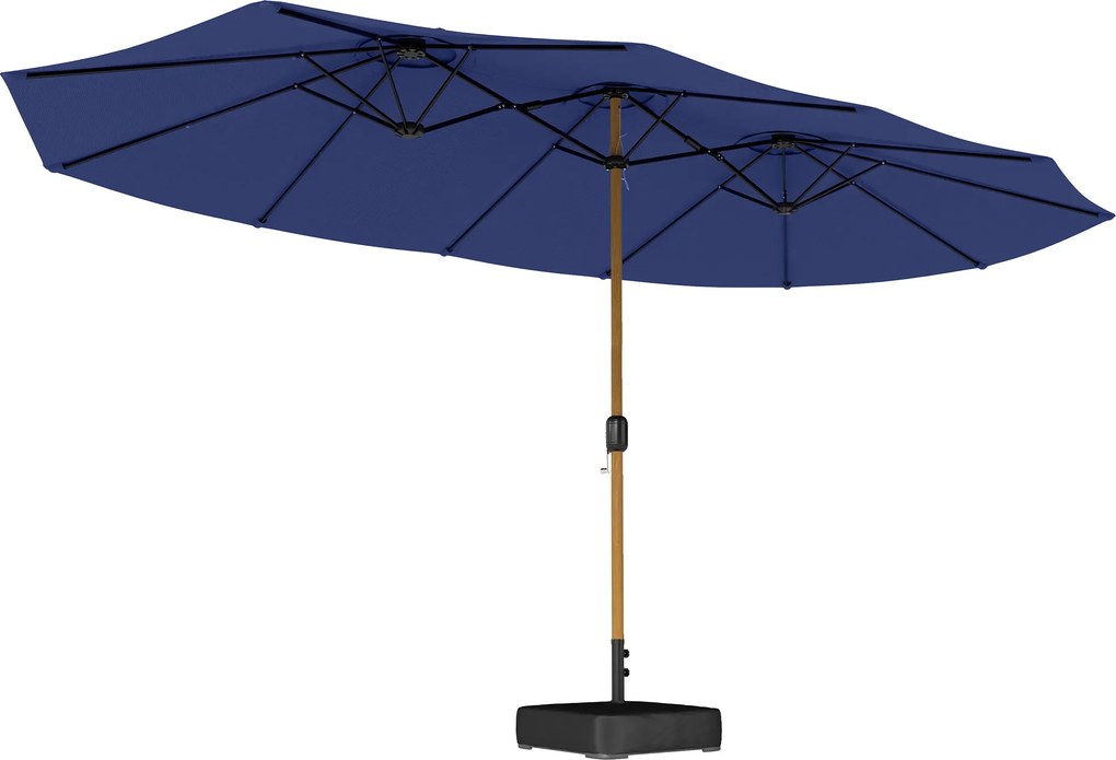 Outsunny Chapéu de Sol Duplo com 48 Luzes LED 459x266x235 cm Base Incluida Manivela Sacos de Areia Azul Escuro | Aosom Portugal