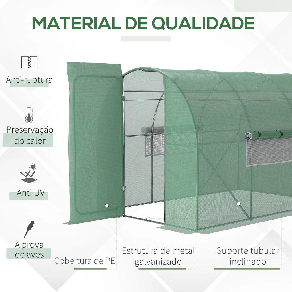 Estufa Tipo Túnel 300x200x200 cm com Porta e Janelas Estufa de Jardim