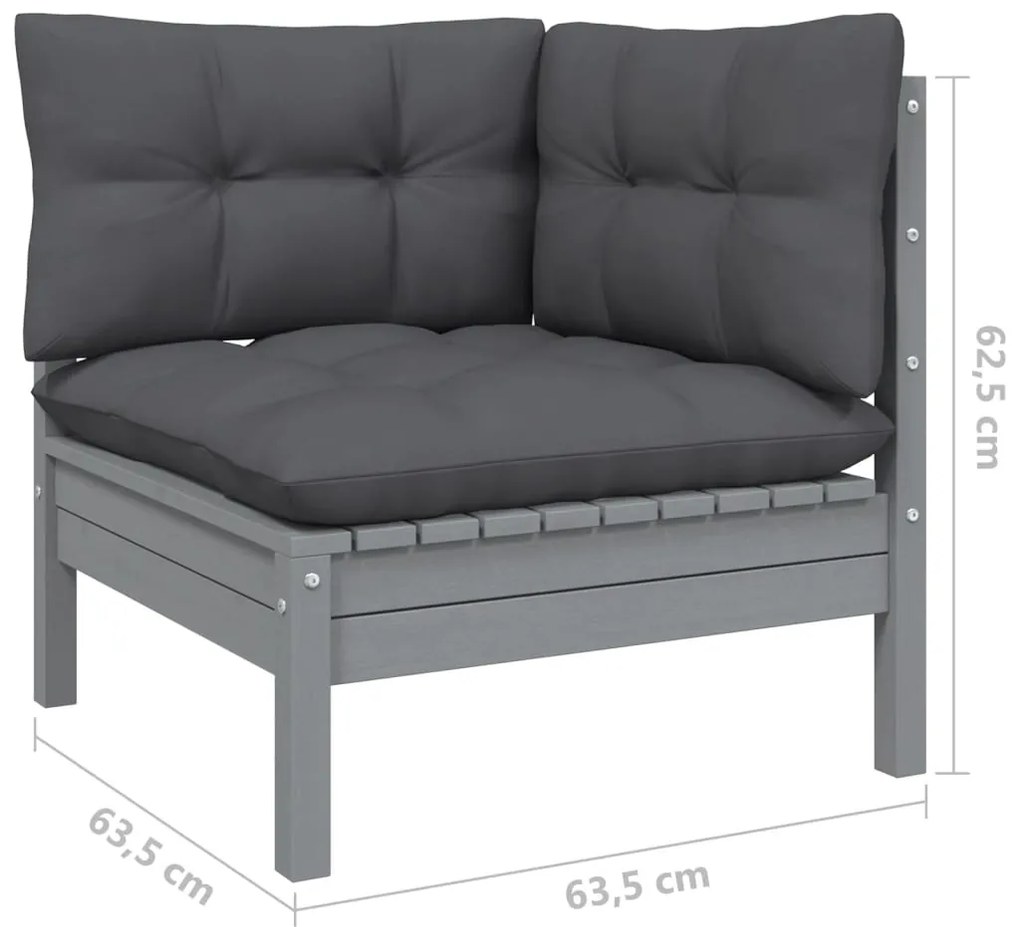 11pcs conjunto lounge de jardim + almofadões pinho maciço cinza
