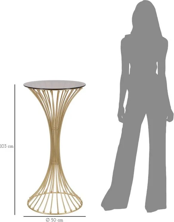 Mesa de Centro Centur Redonda – Ø50x103 cm – Dourado e Vidro Fumê