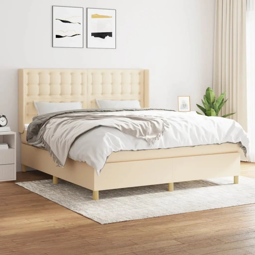 vidaXL Cama com molas/colchão 180x200 cm tecido cor creme