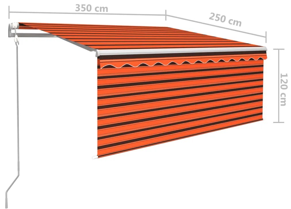 Toldo retrátil automático com estore 3,5x2,5 m laranja/castanho