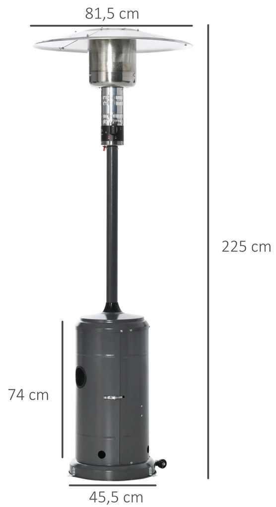 Aquecedor a Gás para Exterior – Ø81,5x225 cm | 12,5KW, Tipo Guarda-Sol
