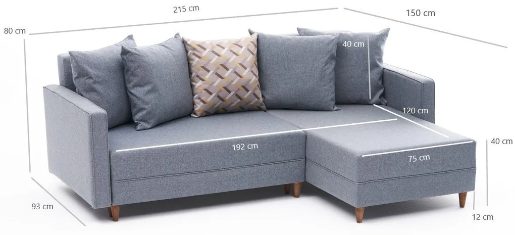 Sofá-Cama de Canto Aydam – Azul – 215x80x150 cm
