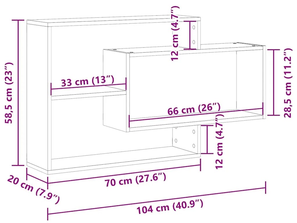 Prateleira parede 104x20x58,5cm derivados madeira madeira velha
