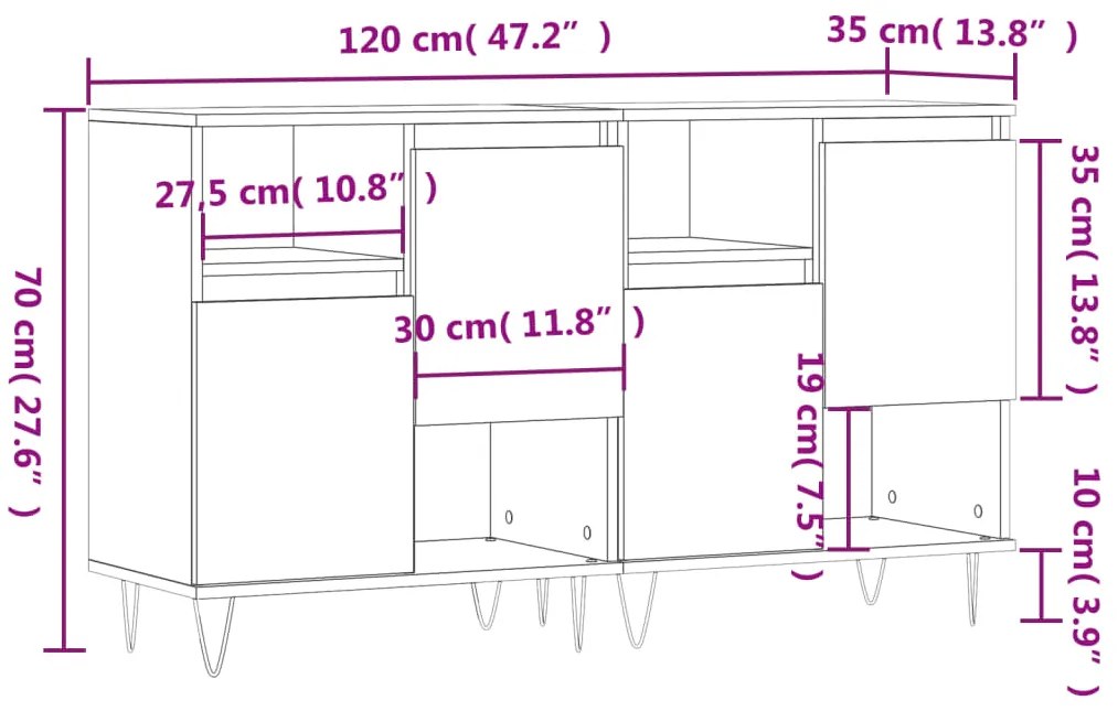 Aparadores 2 pcs derivados de madeira branco brilhante