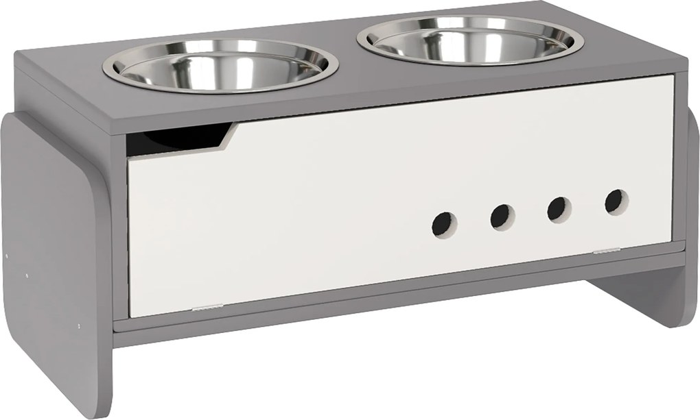 PawHut Estação de alimentação elevada para cães, com compartimento e tapete anti-rapidez, 2 x 2000 ml tigelas de aço inox, Cinza | Aosom Portugal