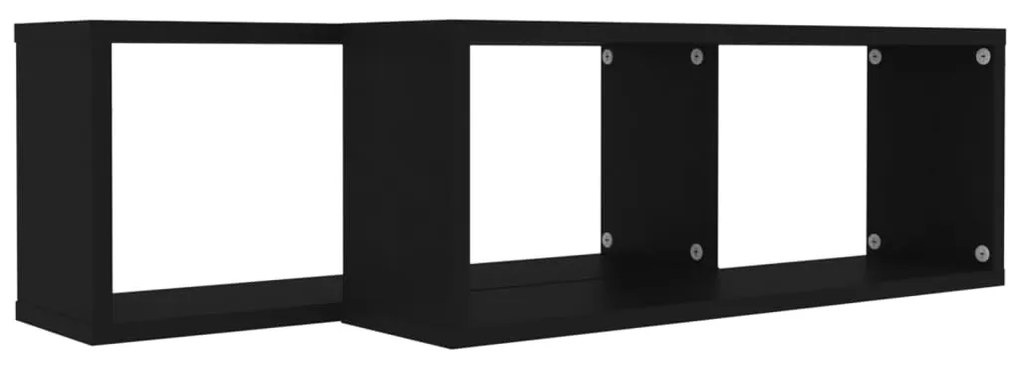 Prateleiras parede forma de cubo 2 pcs derivados madeira preto