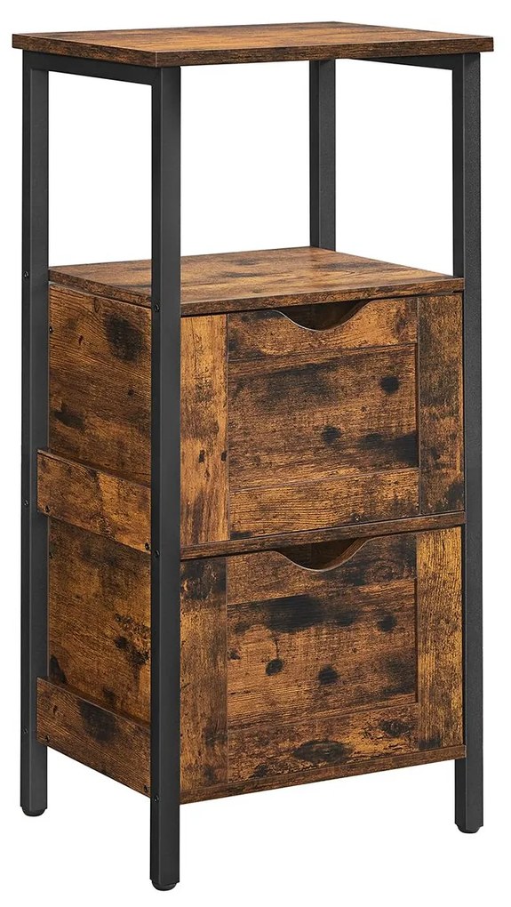 VASAGLE BBK151B01 Armário de banheiro, 2 gavetas, compartimento aberto, cômoda, fino, compacto, móvel para banheiro, 37 x 30 x 80 cm, marrom vintage/preto