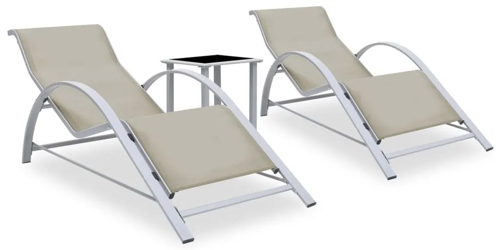 vidaXL Espreguiçadeiras com mesa 2 pcs alumínio cor creme