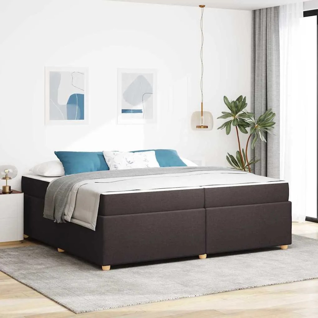 vidaXL Estrutura da Cama com colchão Marrom Escuro 200 x 200 cm tecido