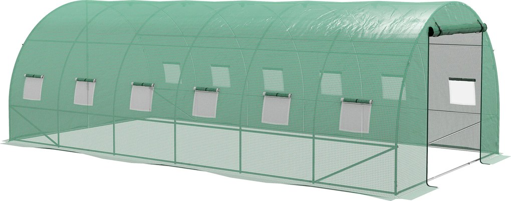 Outsunny Estufa Tipo Túnel 6x3x2 m com Sistema de Rega Integrado, 12 Janelas com Rede e 1 Porta Enrolável, Verde | Aosom Portugal