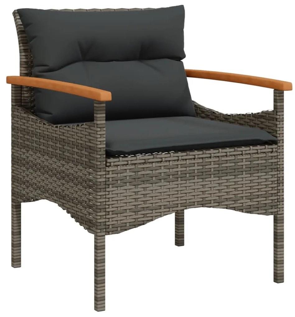 4 pcs conjunto sofás de jardim c/ almofadões vime PE cinzento