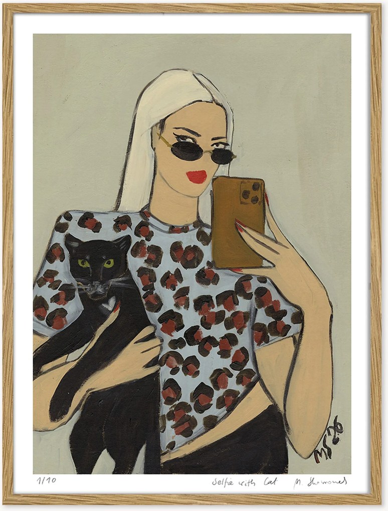 Impressão digital emoldurada Selfie with Cat