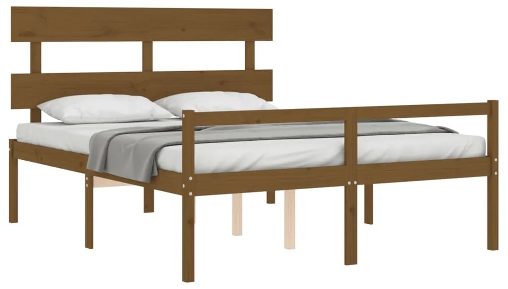 Cama idosos king size c/ cabeceira madeira maciça castanho-mel