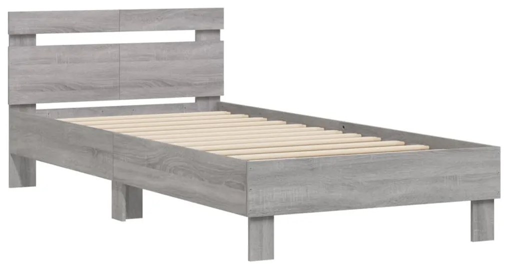 Estrutura de cama c/ cabeceira derivados madeira cinza sonoma