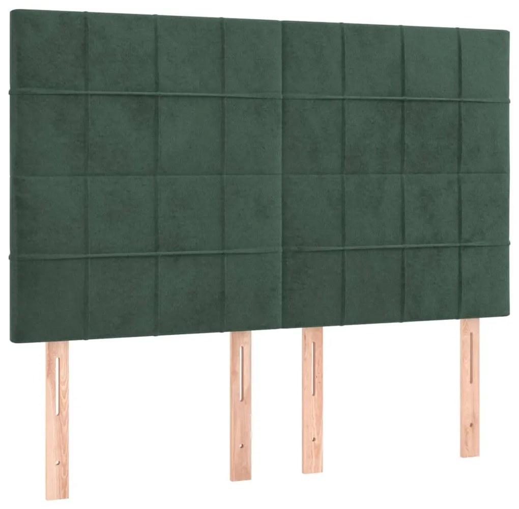 Cama box spring c/ colchão/LED 140x200 cm veludo verde-escuro