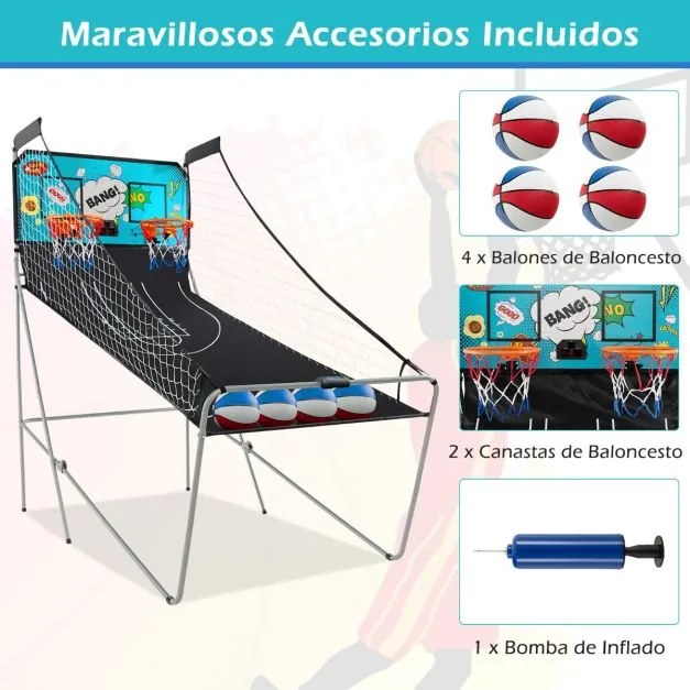 Máquina de basquetebol dobrável com Contador eletrónico e 8 jogos diferentes Turquesa