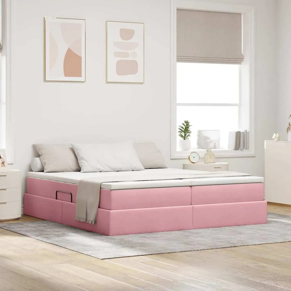 vidaXL Cama com arrumação e colchão Rosa 180 x 200 cm Veludo