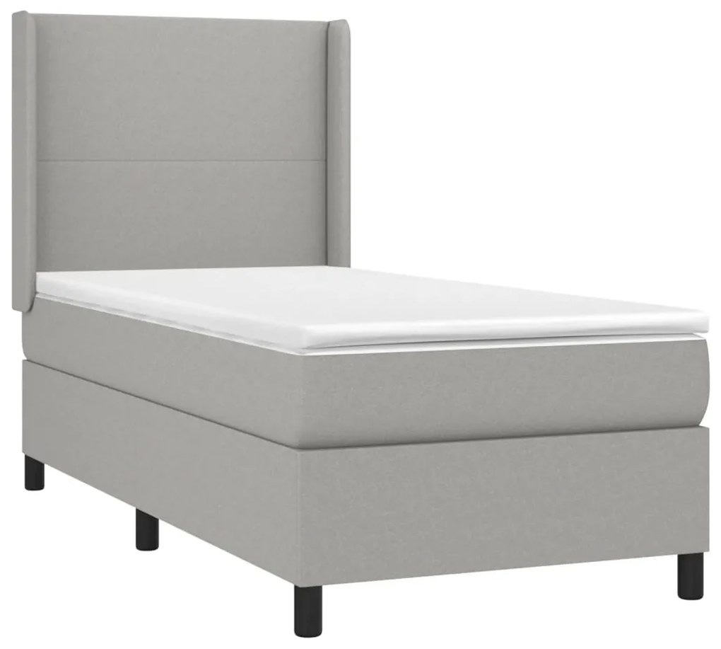 Cama box spring c/ colchão e LED 90x190 cm tecido cinza-claro