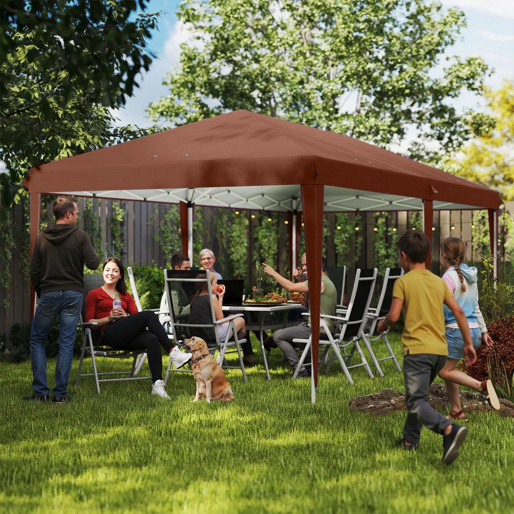 Tenda Dobrável 6x3 m com Altura Ajustável em 3 Níveis Bolsa de Transporte Anti-UV e Estrutura de Aço Castanho