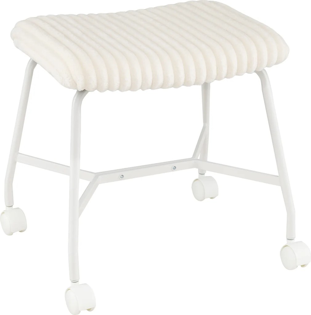 Conjunto de 2 Bancos com Rodas, 49 x 40,5 x 49 cm, Assento Acolchoado, Branco